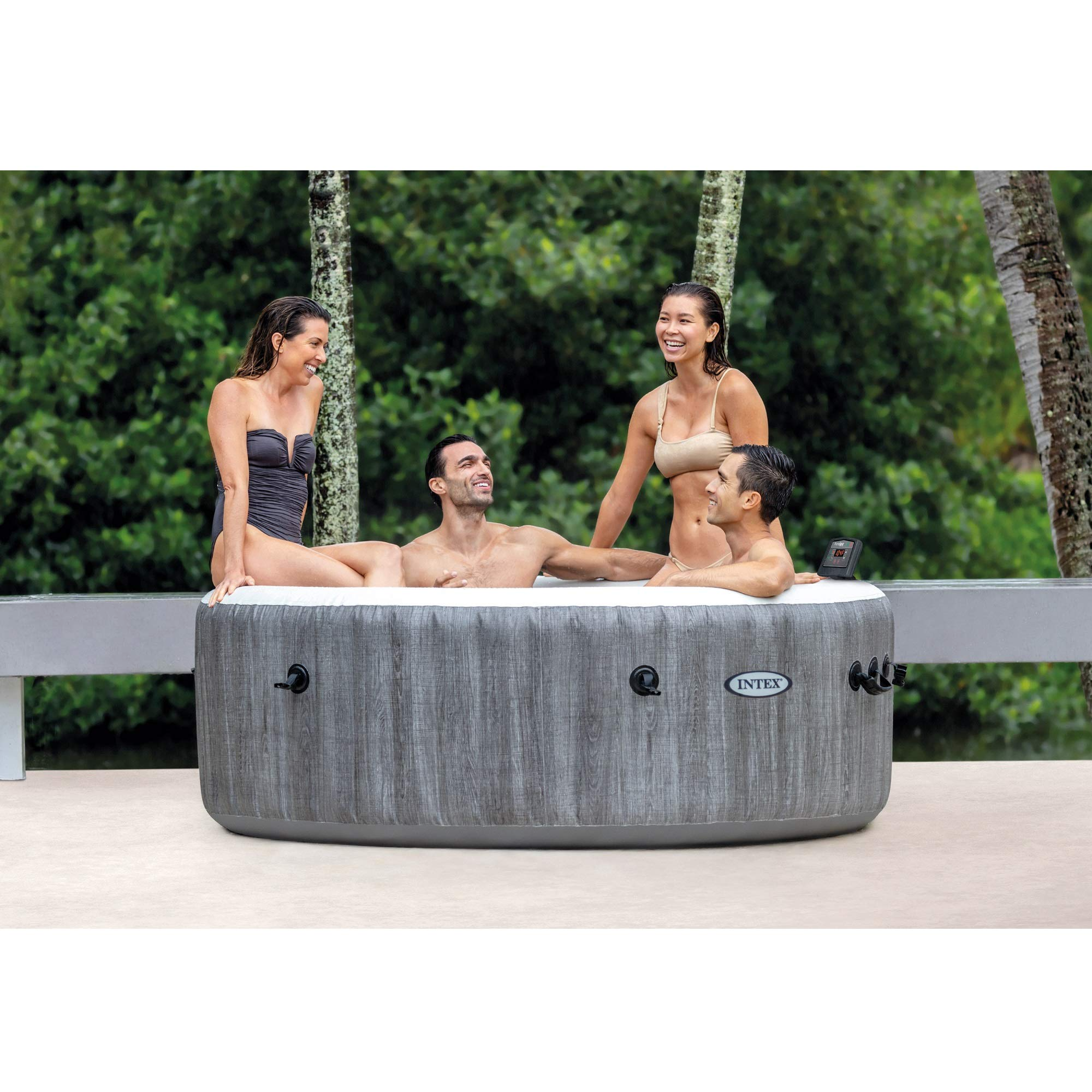 【Sports&Outdoors】4 Person Outdoor Portable Inflatable Hot Tub Spa, Gray