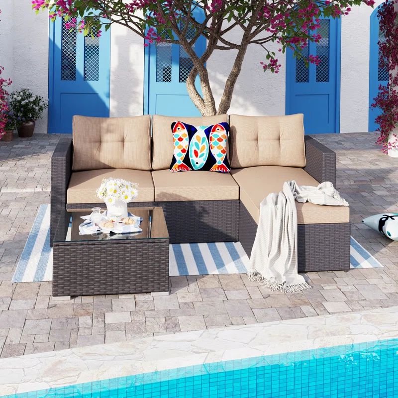 Towser Polyethylene (PE) Wicker 4 - Person Seating Group with Cushions