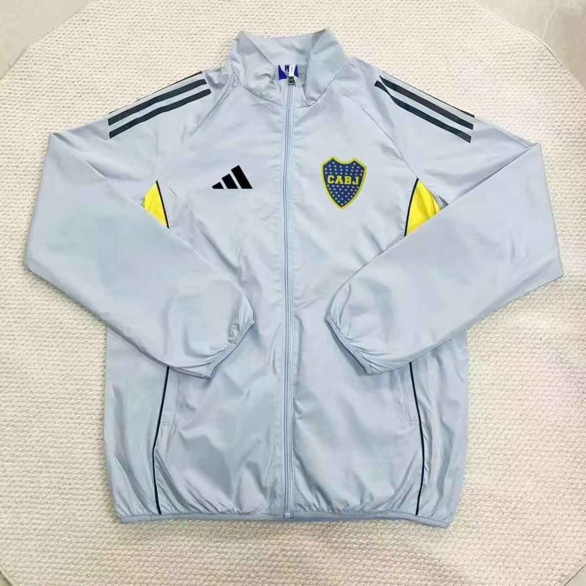 Boca Juniors 2025/26 Training Wind Jacket – Cool Grey with Yellow Panels | Fan Version