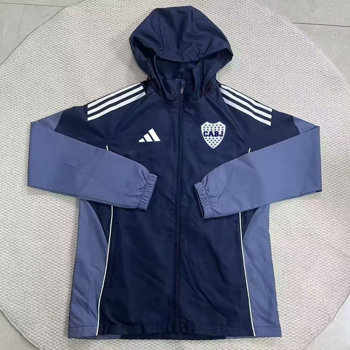 Boca Juniors 2023/24 Navy Training Windbreaker Jacket with Hood – Fan Version