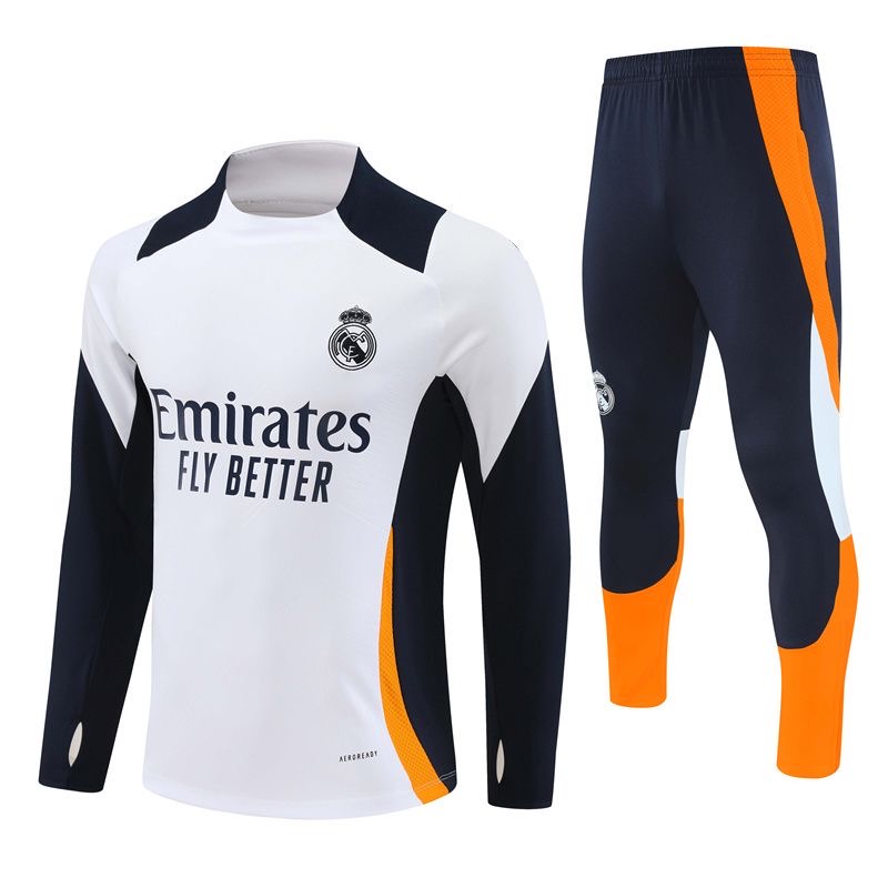 Real Madrid Training Tracksuit 2024/25 Player Version – White Black Orange Long Sleeve Training Set