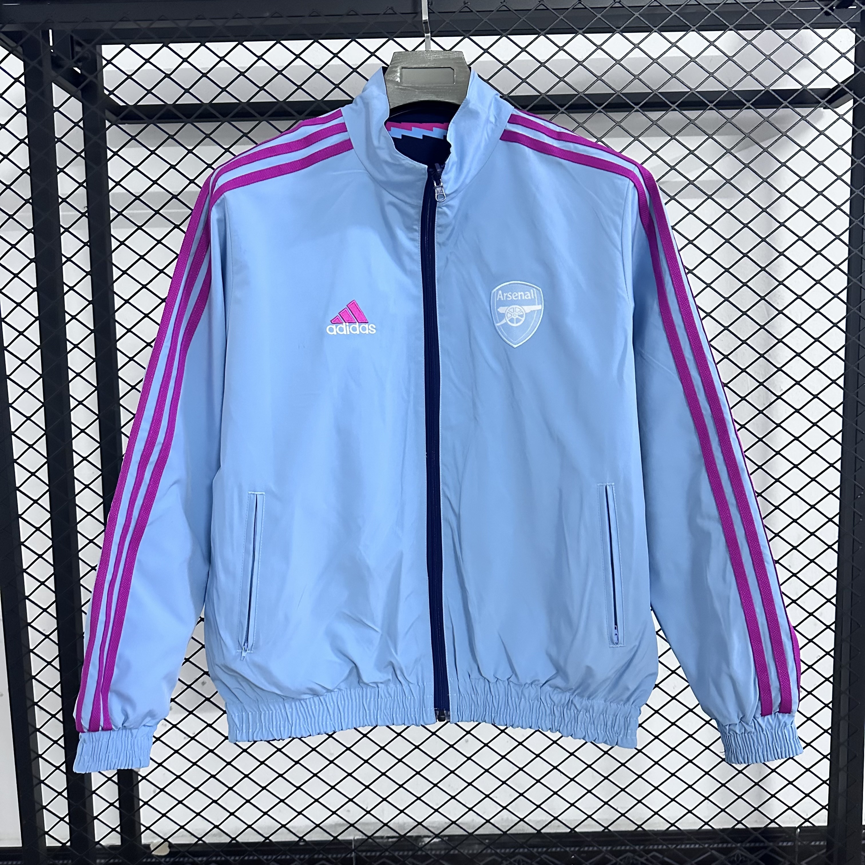 25-26 Arsenal striped stand up collar double-sided waterproof jacket