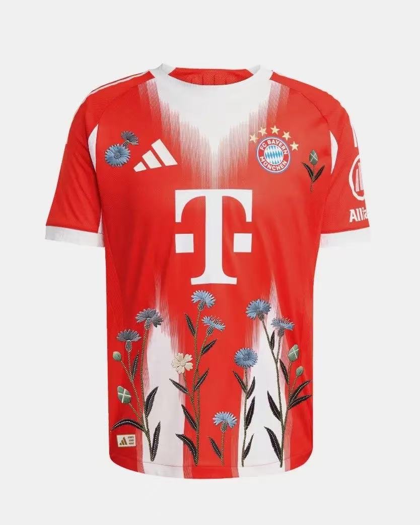 Bayern Munich 2023/24 Home Special Edition Jersey – Red & White with Blue Floral Embroidery