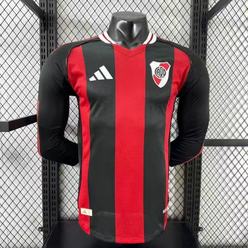 River Plate 2025/26 Away Long Sleeve Player Version Jersey Black Red Stripes | Adidas HEAT.RDY