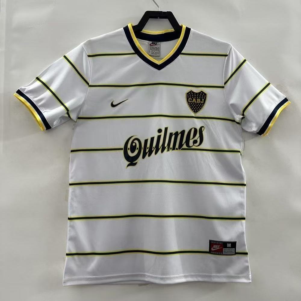 Boca Juniors 1999 Away Jersey – White Stripe Quilmes | Fan Version Short Sleeve Football Shirt