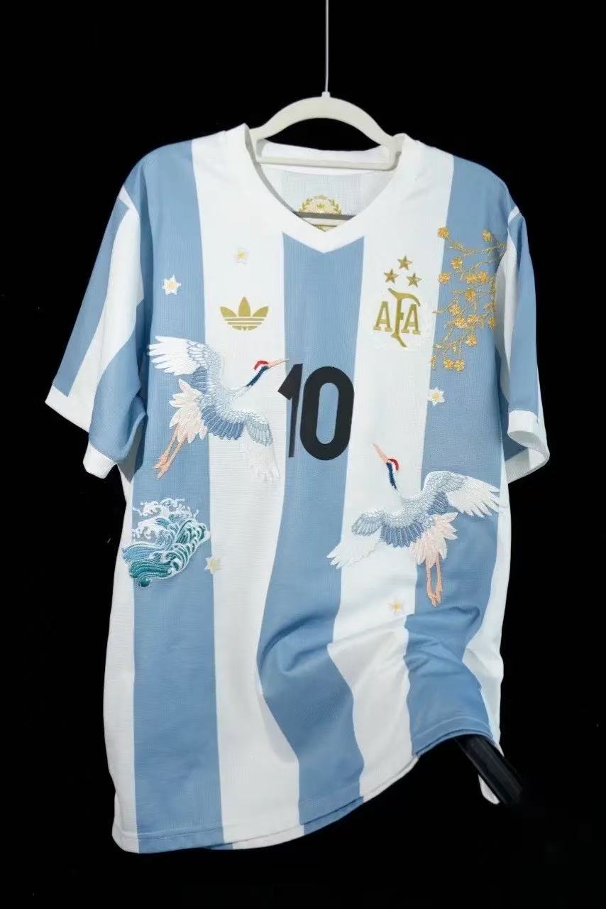 Argentina 2022/23 Special Edition Jersey – No.10 Blue & White Stripes with Crane and Floral Embroidery